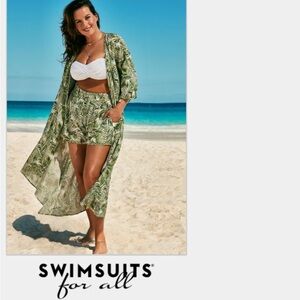 Swimsuits For All Green and White Resort Coverup